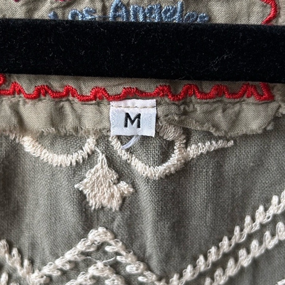 Johnny Was LA Tasya Bolero Olive Embroidered Linen Cropped Cardigan Size M - Picture 7 of 16
